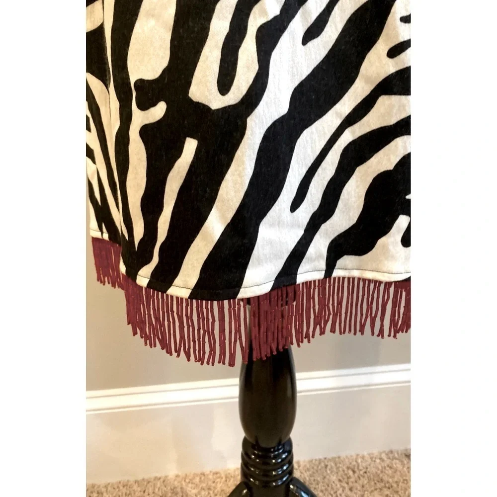 Hugo Buscati Zebra Print Skirt Red Beaded Fringe Size 8